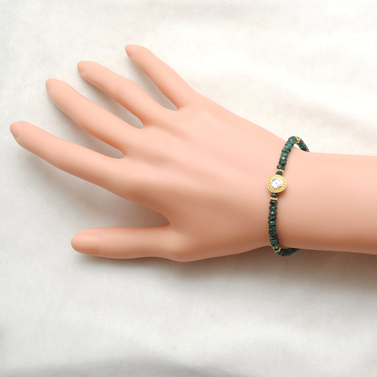 925 Sterling Silver Emerald & Diamond Beaded Bracelet – Elegant Gift for Her