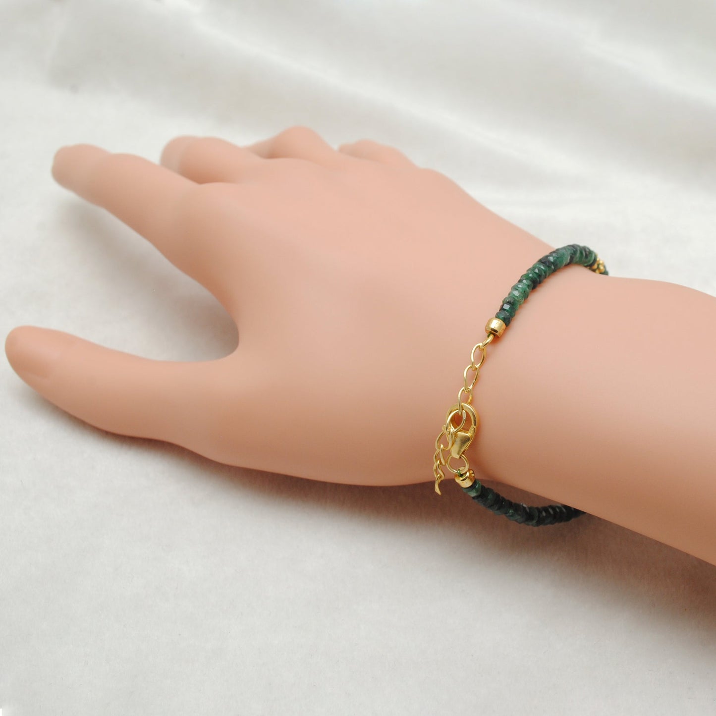 925 Sterling Silver Emerald & Diamond Beaded Bracelet – Elegant Gift for Her