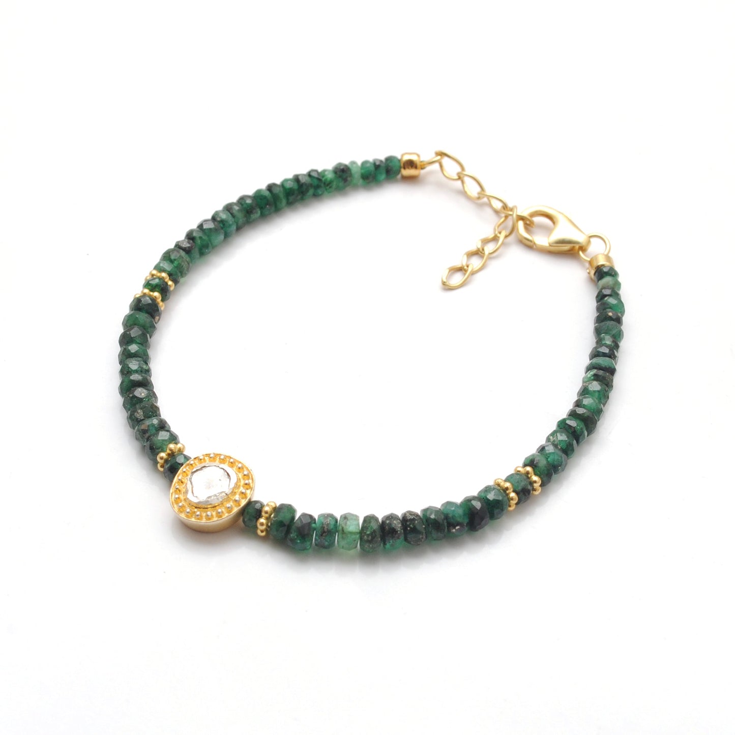 925 Sterling Silver Emerald & Diamond Beaded Bracelet – Elegant Gift for Her