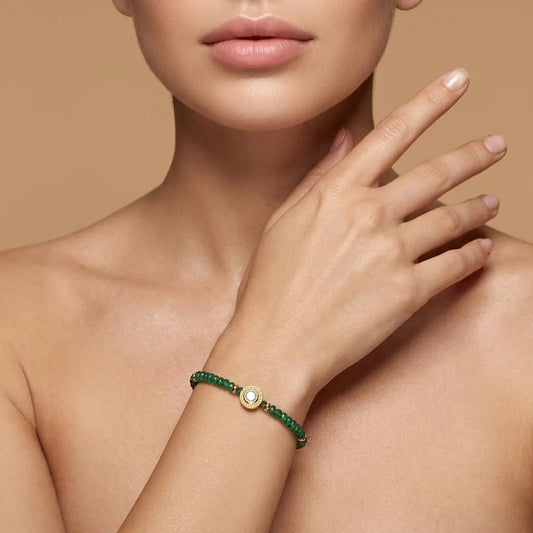 925 Sterling Silver Emerald & Diamond Beaded Bracelet – Elegant Gift for Her