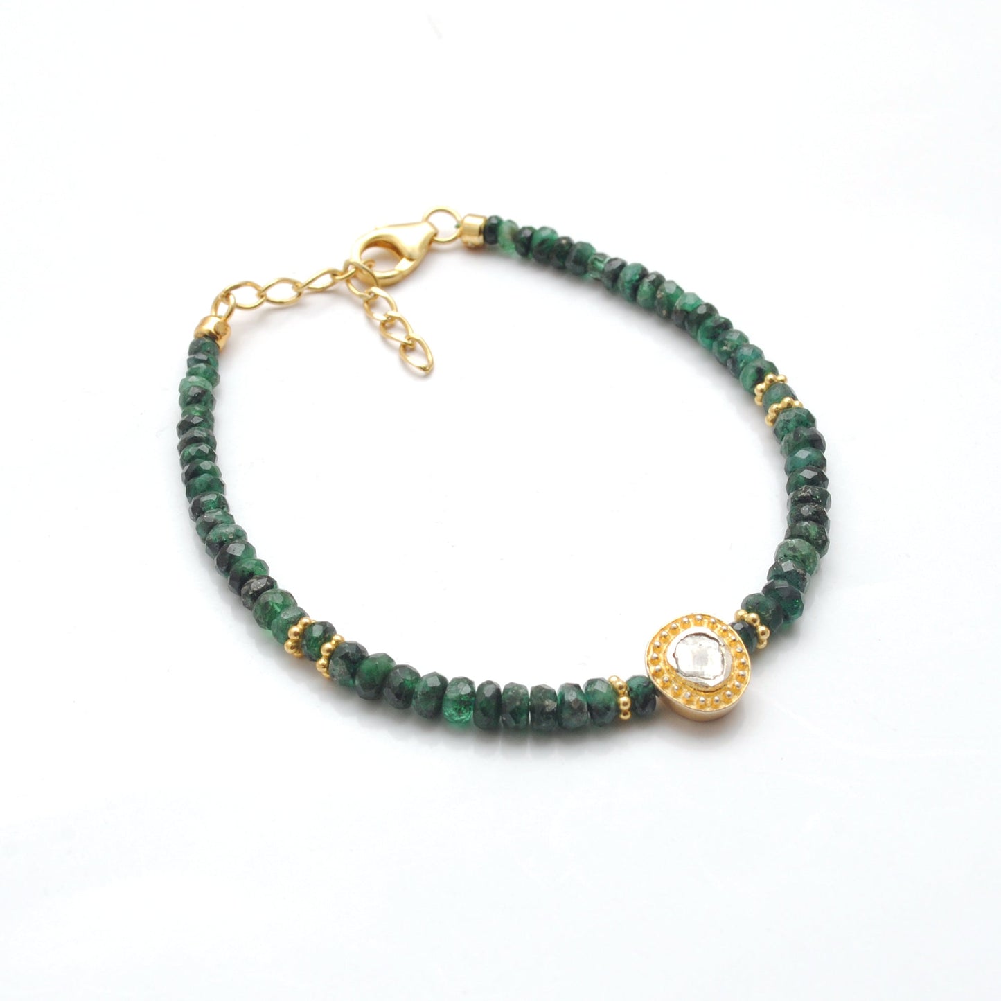 925 Sterling Silver Emerald & Diamond Beaded Bracelet – Elegant Gift for Her