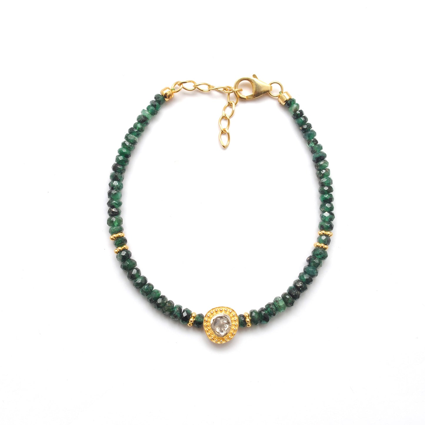 925 Sterling Silver Emerald & Diamond Beaded Bracelet – Elegant Gift for Her