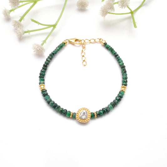 925 Sterling Silver Emerald & Diamond Bracelet – Handmade Gemstone Jewelry - view 3