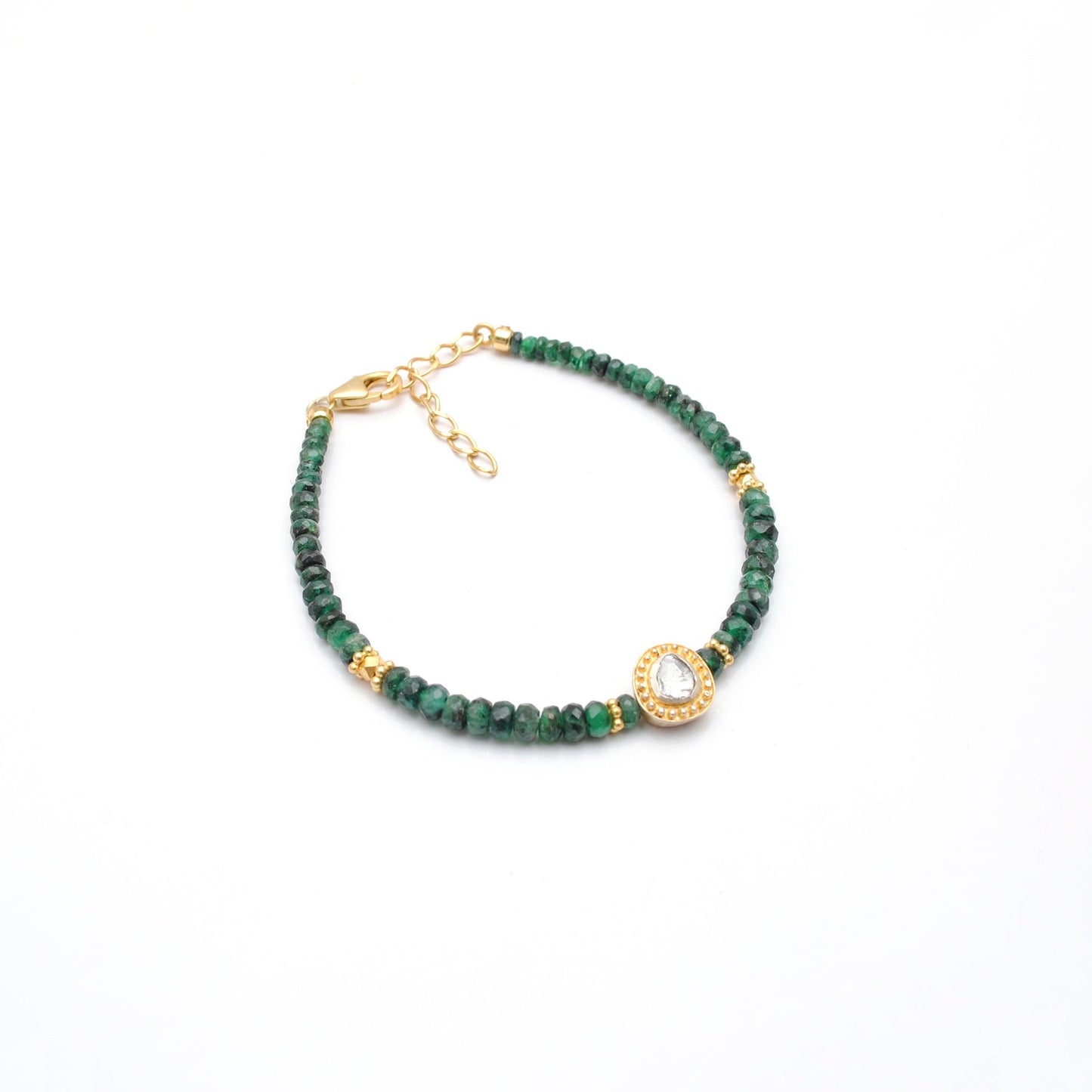 925 Sterling Silver Emerald & Diamond Bracelet – Handmade Gemstone Jewelry