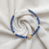 Natural Blue Sapphire & Diamond Beaded Bracelet in 925 Silver