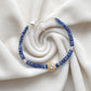 Natural Blue Sapphire & Diamond Beaded Bracelet in 925 Silver