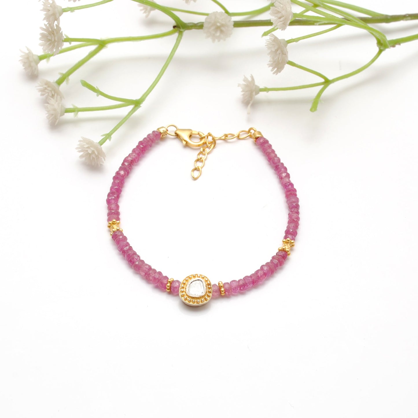 925 Sterling Silver Ruby & Diamond Bracelet – Red Gemstone Jewelry Gift for Her