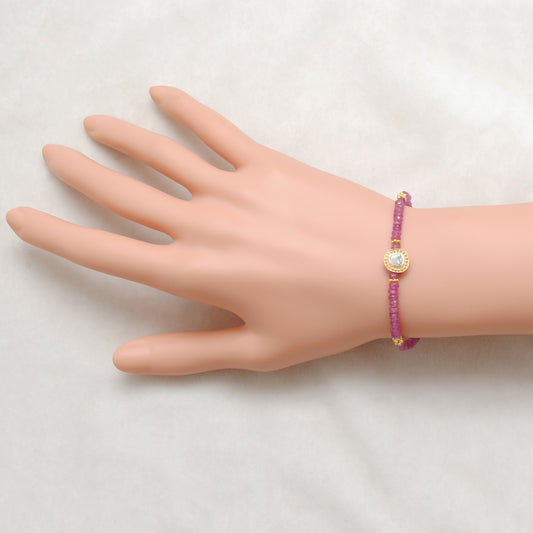 925 Silver Handmade 8" Natural Ruby & Diamond Bracelet - view 3