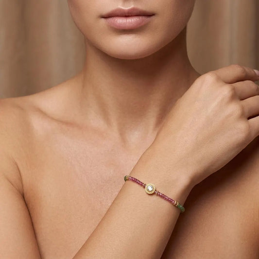 925 Sterling Silver Bracelet with Multi Tourmaline & Diamond Accents