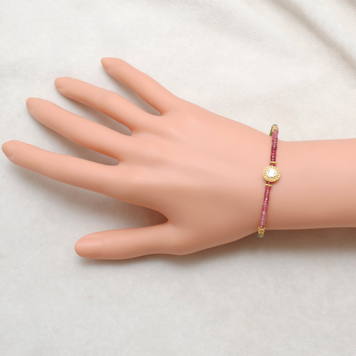 925 Sterling Silver Bracelet with Multi Tourmaline & Diamond Accents