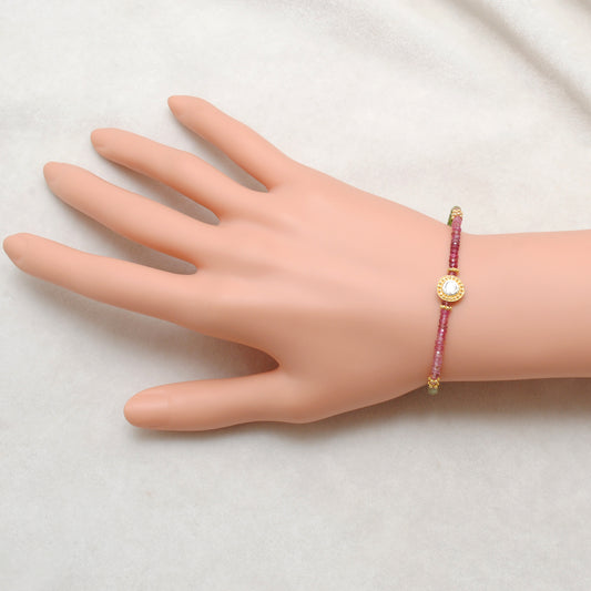 Handmade 8" Natural Multi Tourmaline & Diamond Silver Bracelet - view 3