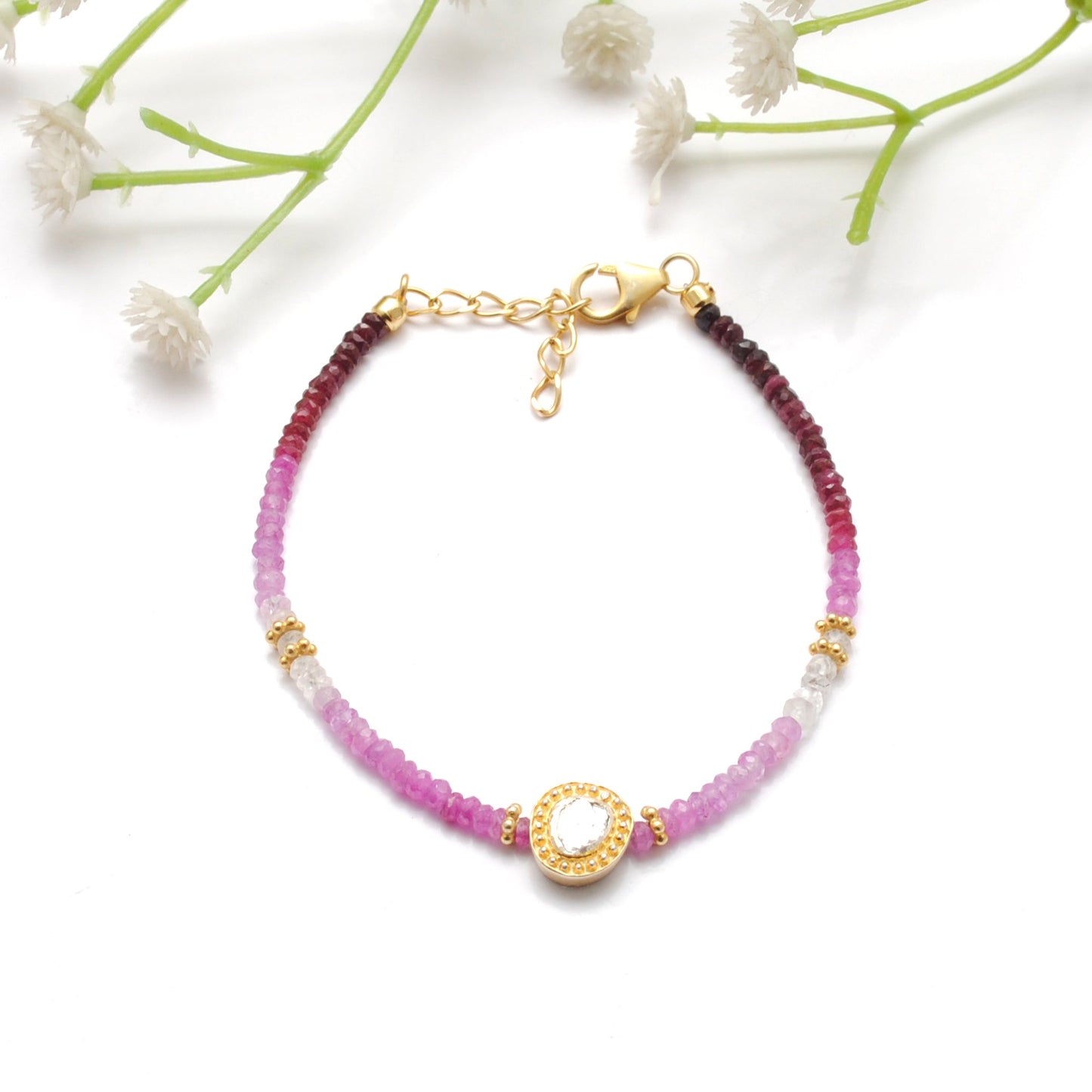 925 Sterling Silver Shaded Ruby & Diamond Bracelet – 8 Inch Gemstone Jewelry