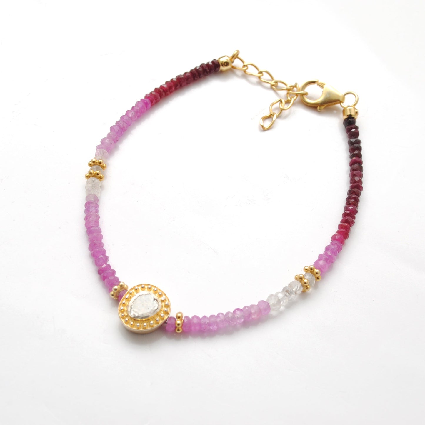 925 Sterling Silver Shaded Ruby & Diamond Bracelet – 8 Inch Gemstone Jewelry