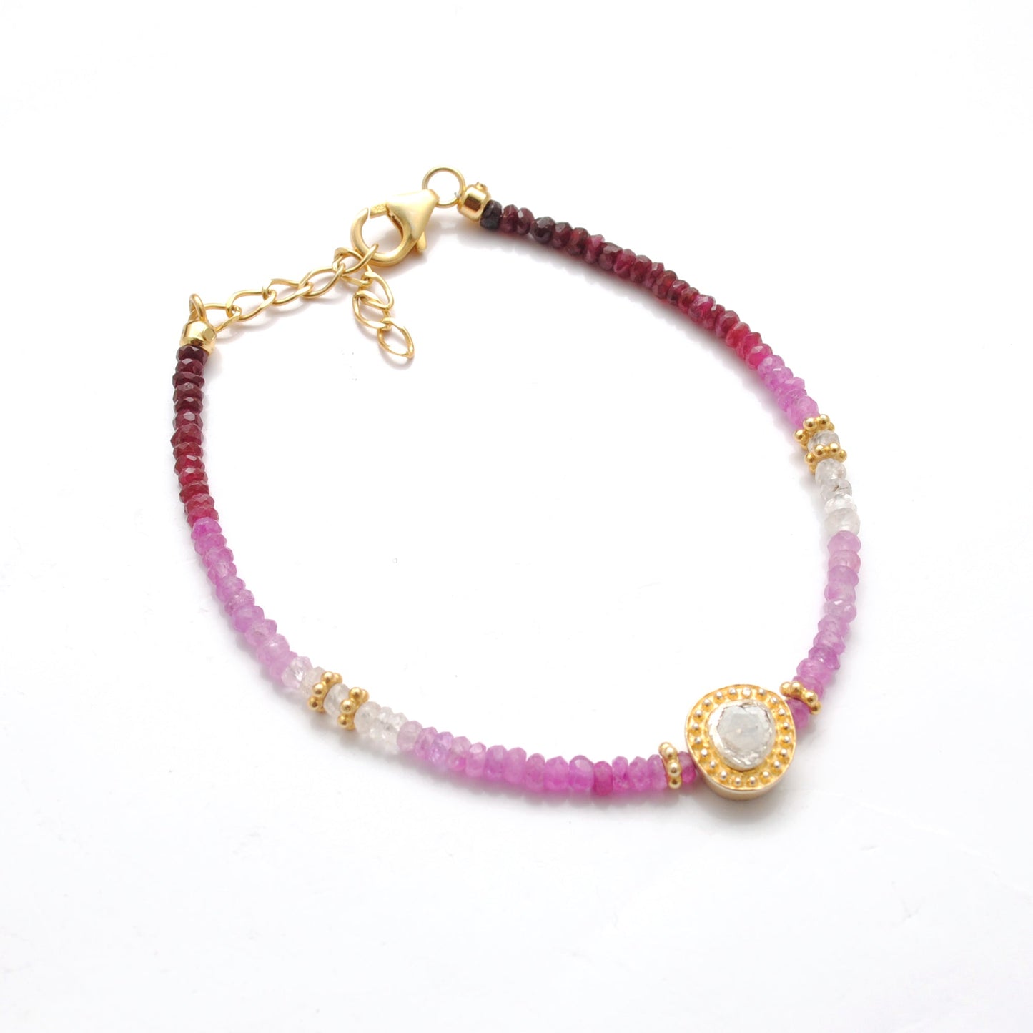 925 Sterling Silver Shaded Ruby & Diamond Bracelet – 8 Inch Gemstone Jewelry