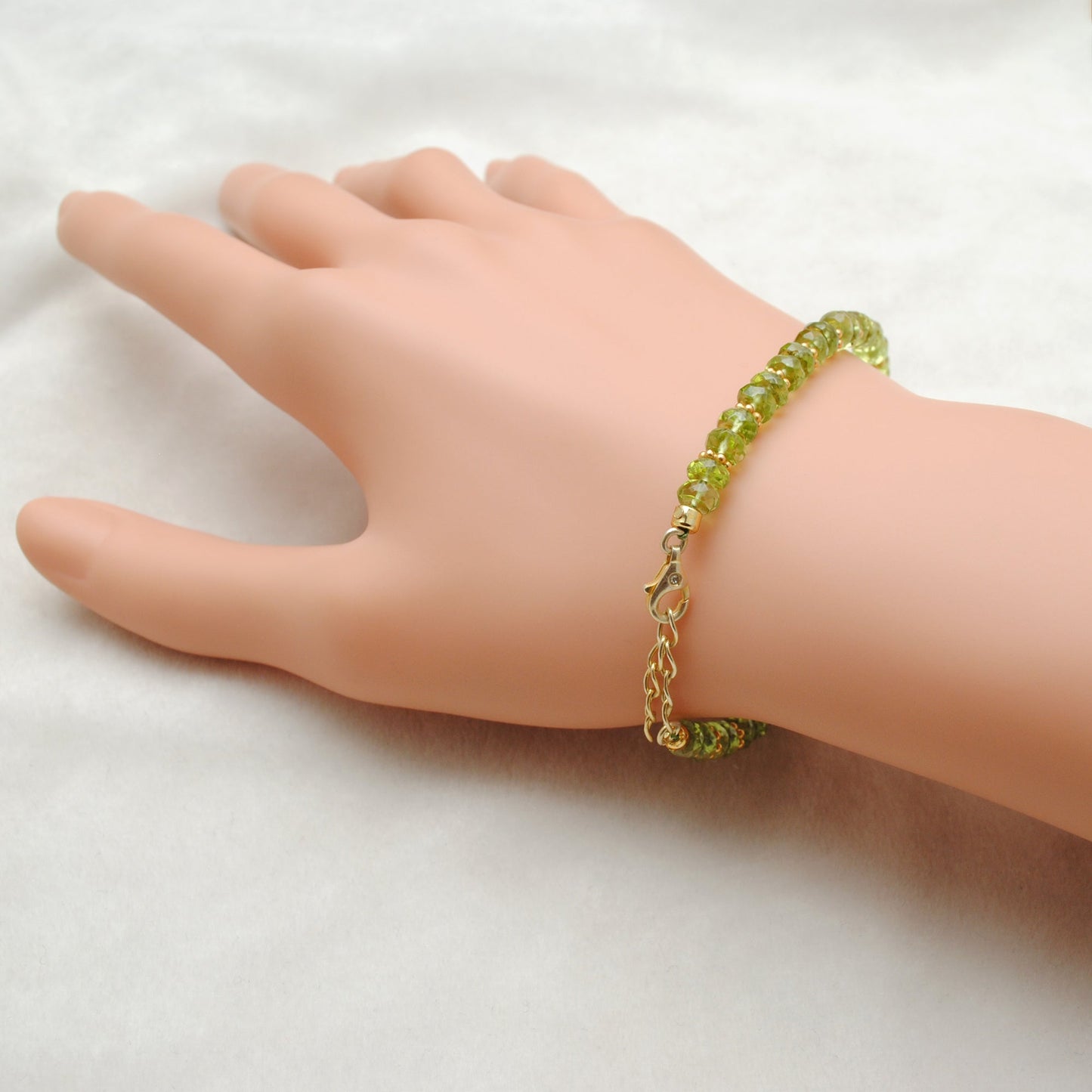 925 Sterling Silver Natural Peridot Beaded Bracelet – 8 Inch Gemstone Jewelry