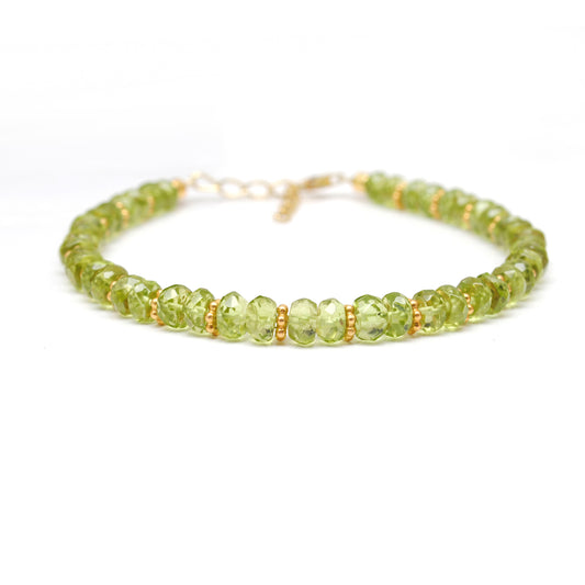 Natural Peridot Rondelle 5mm Faceted Beaded 8" Bracelet for Women