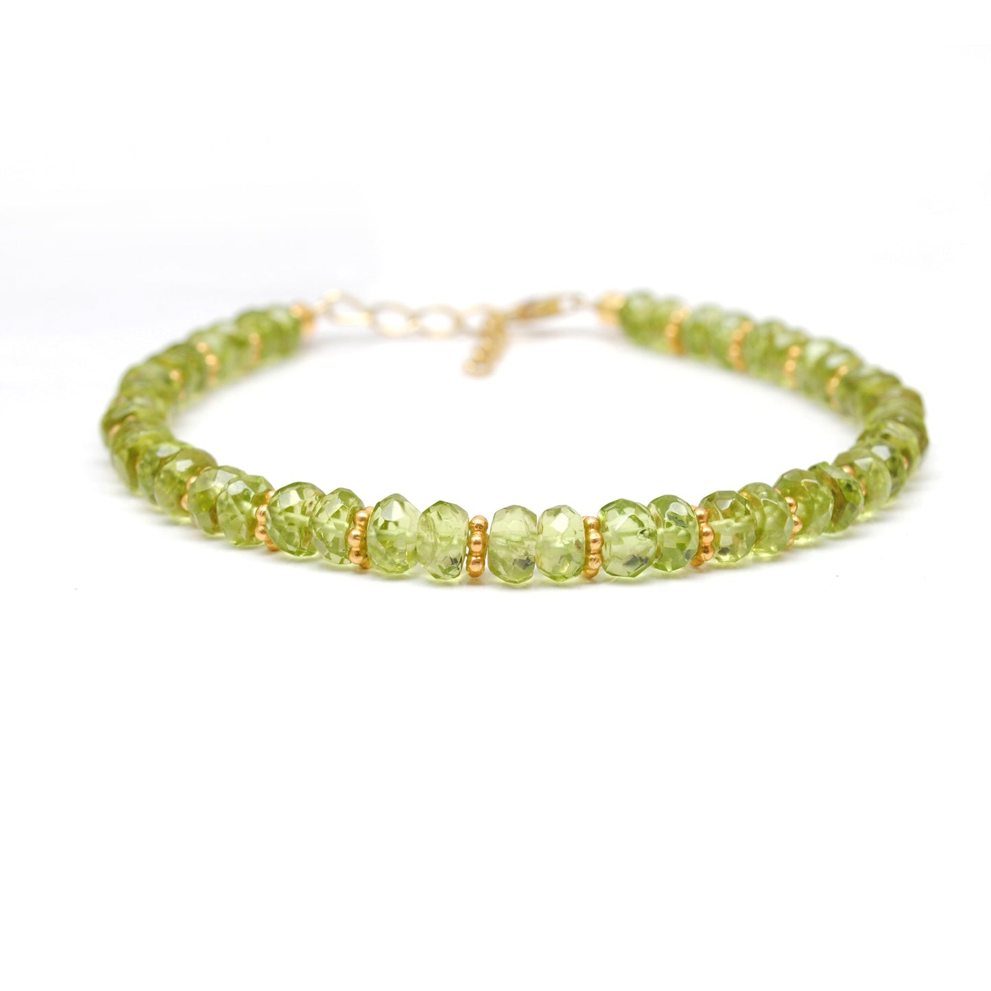 925 Sterling Silver Natural Peridot Beaded Bracelet – 8 Inch Gemstone Jewelry