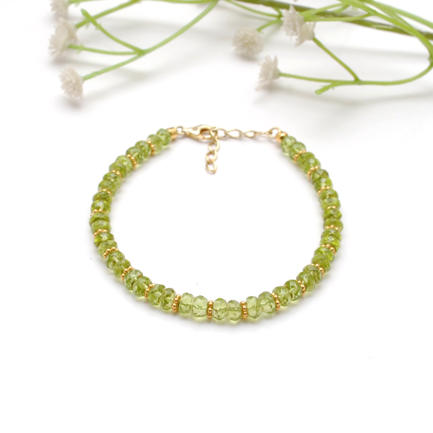 Natural Peridot Rondelle 5mm Faceted Beaded 8" Bracelet for Women