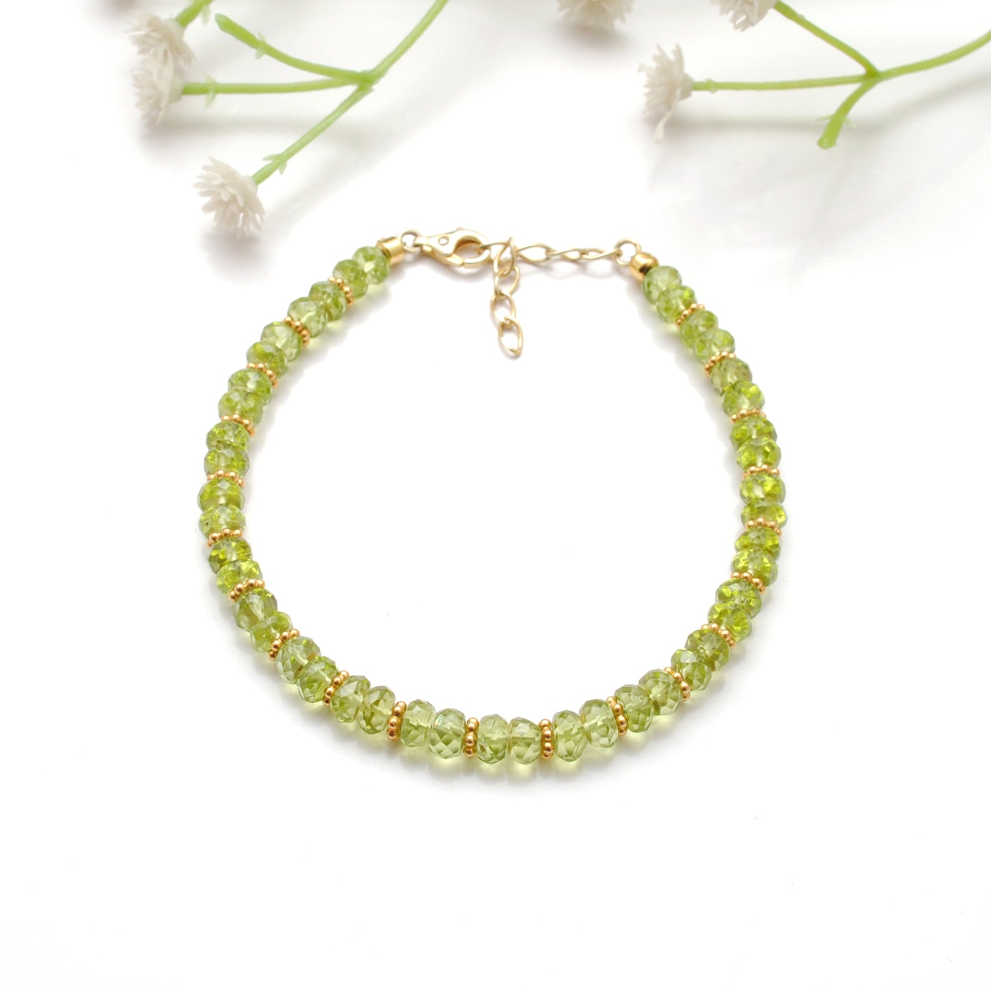 Natural Peridot Rondelle 5mm Faceted Beaded 8" Bracelet for Women