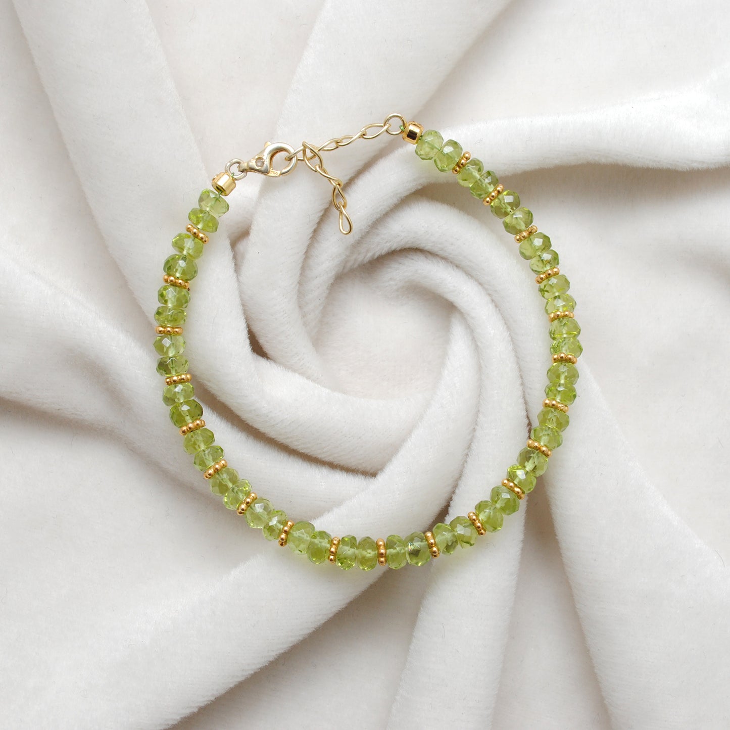 Natural Peridot Rondelle 5mm Faceted Beaded 8" Bracelet for Women