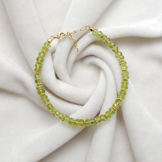 Natural Peridot Rondelle 5mm Faceted Beaded 8" Bracelet for Women - view 3