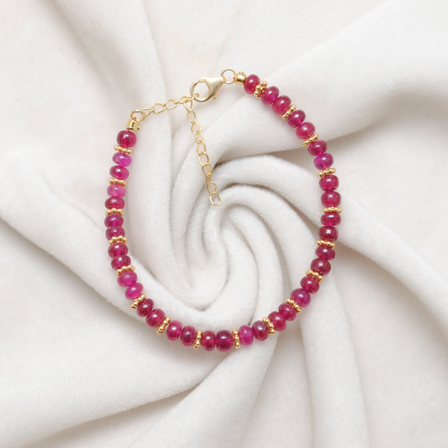 925 Sterling Silver Natural Ruby Beaded Bracelet – 9 inch Gemstone Jewelry