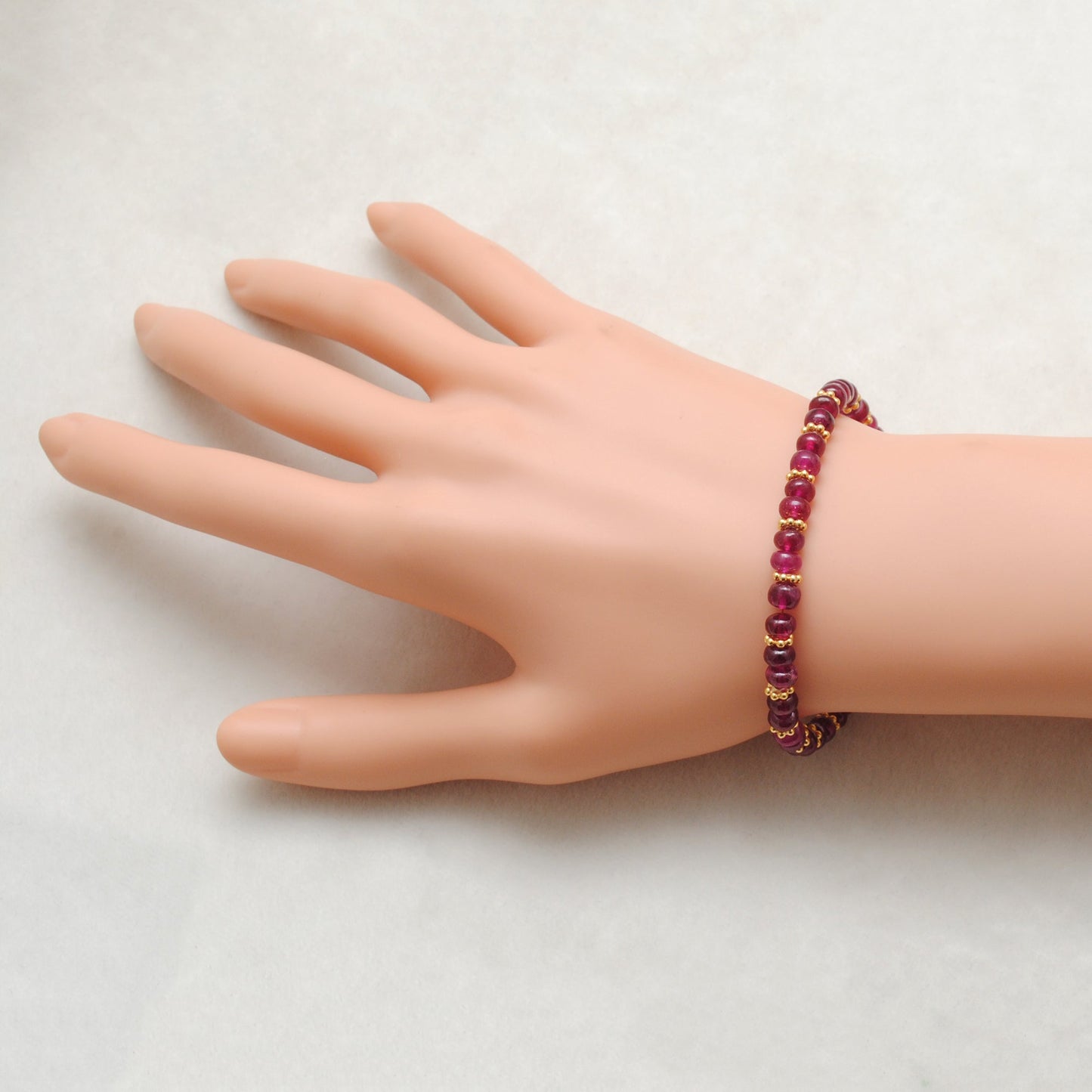 925 Sterling Silver Natural Ruby Beaded Bracelet – 9 inch Gemstone Jewelry