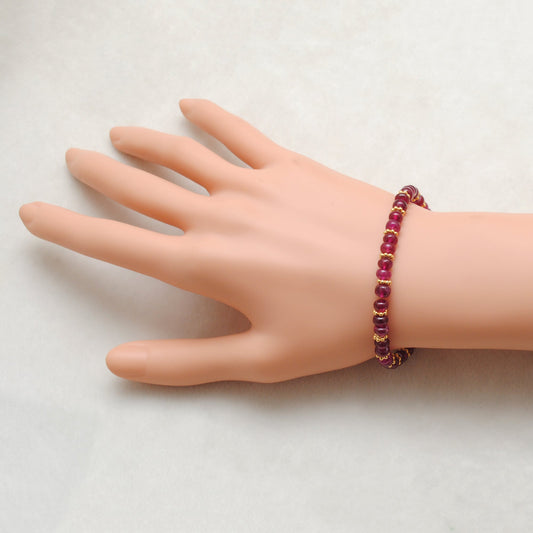 925 Sterling Silver Natural Ruby Beaded Bracelet – 9 inch Gemstone Jewelry