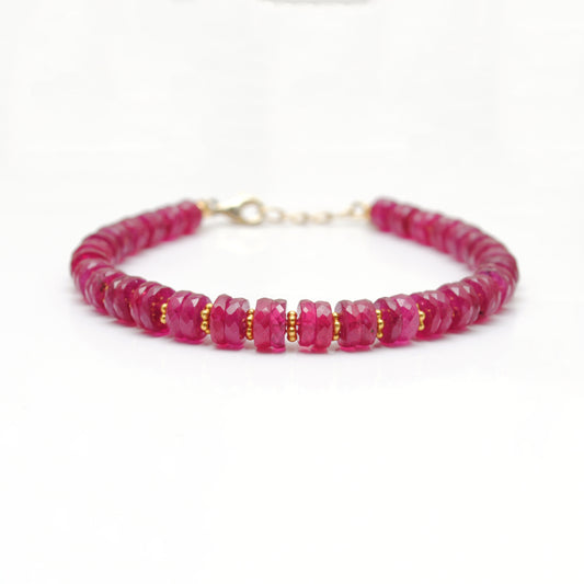 8Inch Natural Ruby Bracelet for Women – 5-6mm Tyre Shape Plain Beads