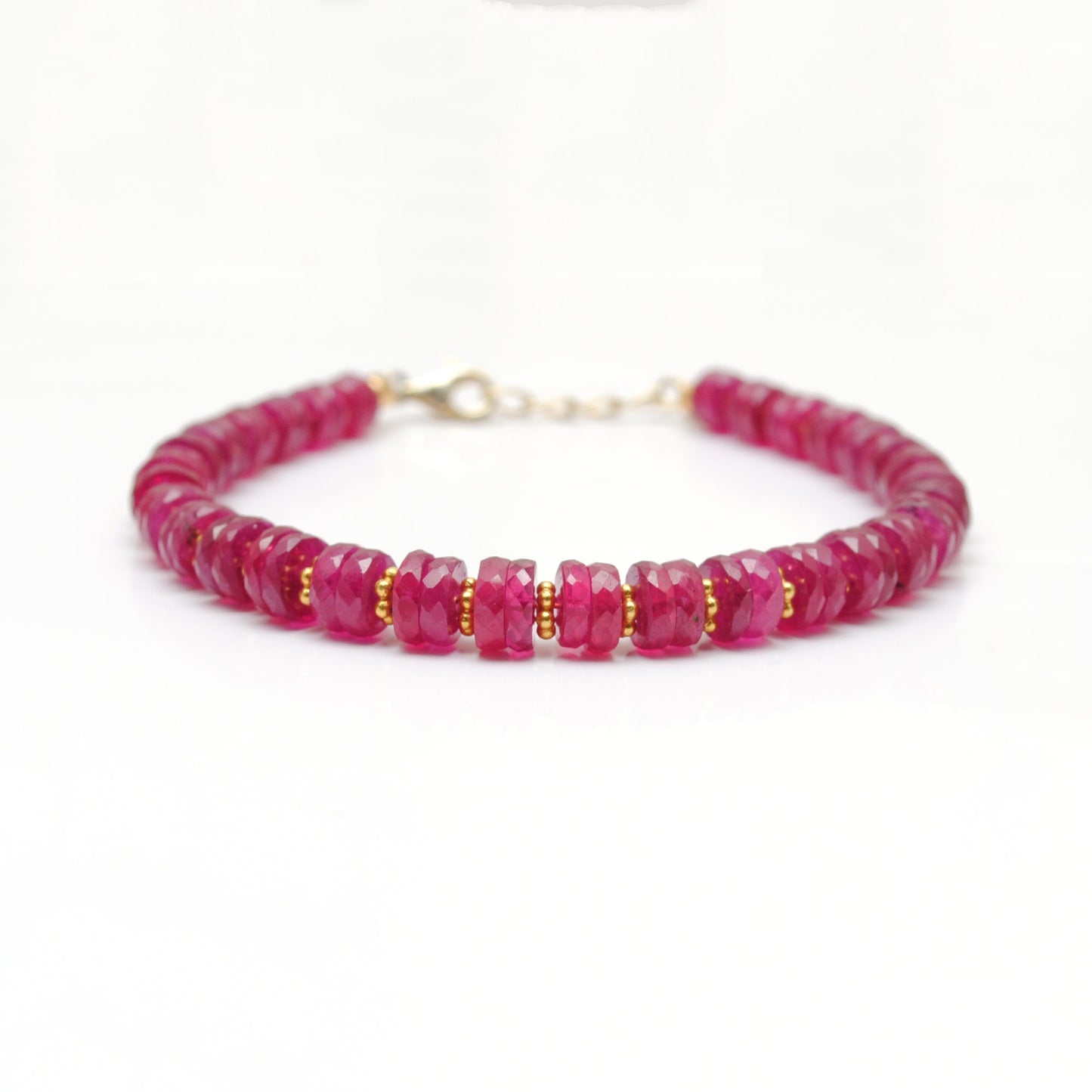 Ruby Bracelet, 925 Sterling Silver, 7.5-Inch Genuine Ruby Gemstone Jewelry