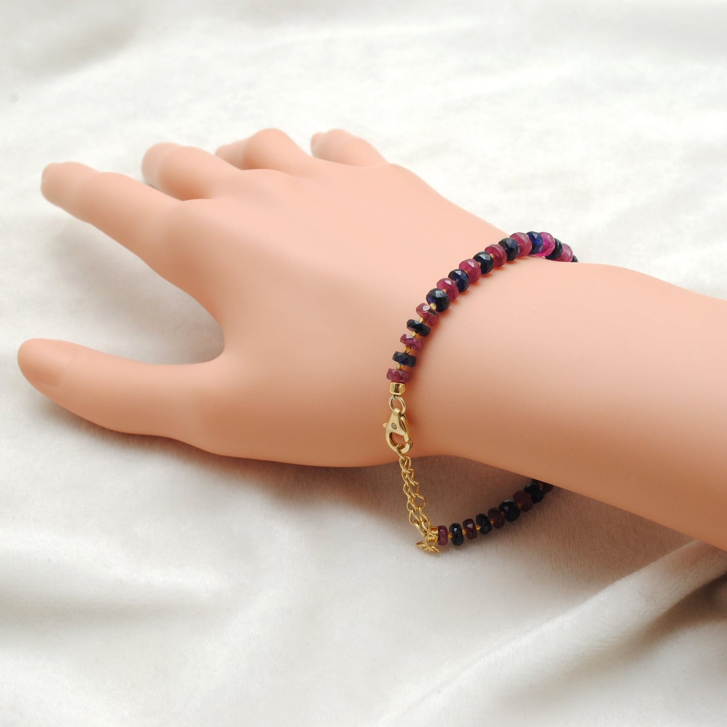 925 Sterling Silver Ruby & Multi-Sapphire Beaded Bracelet