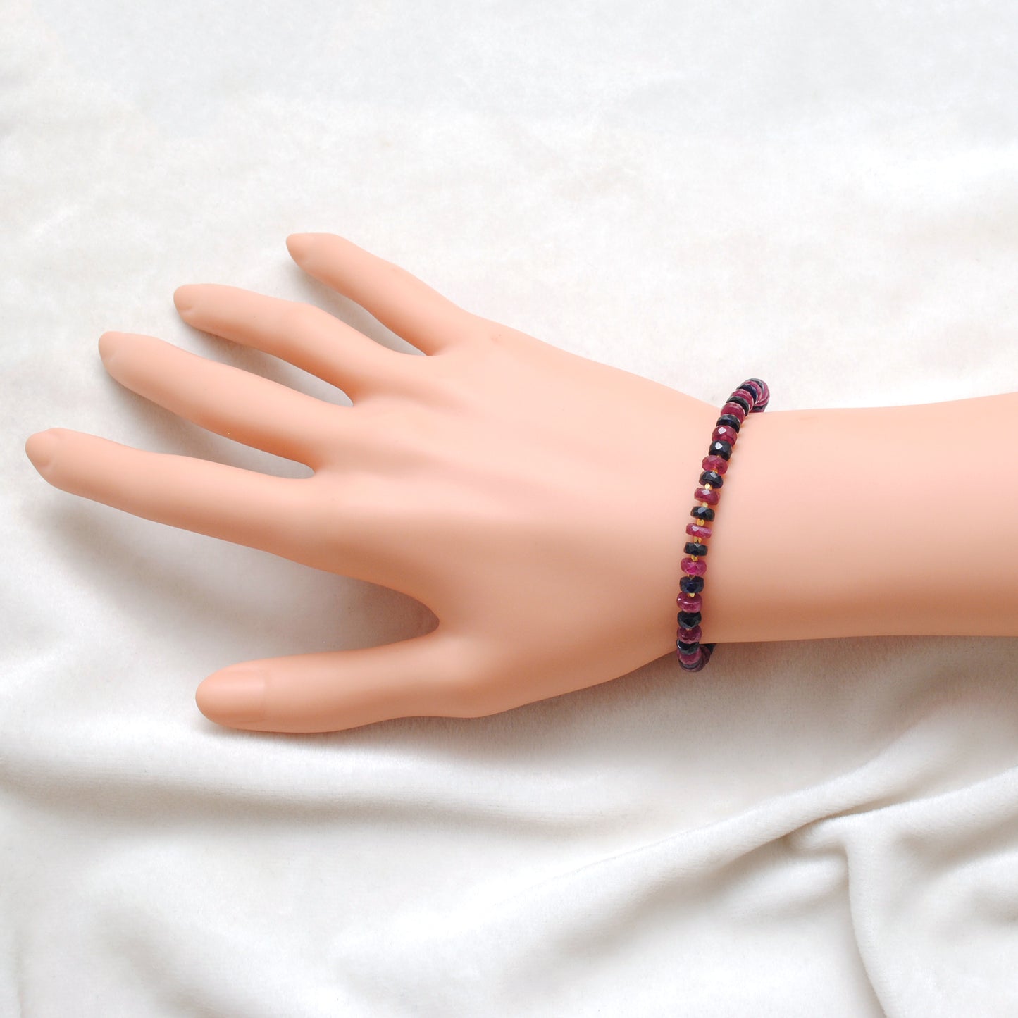 925 Silver Natural Ruby & Blue Sapphire Beaded Bracelet