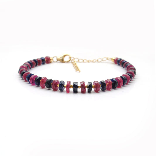 925 Silver Natural Ruby & Blue Sapphire Beaded Bracelet - view 3