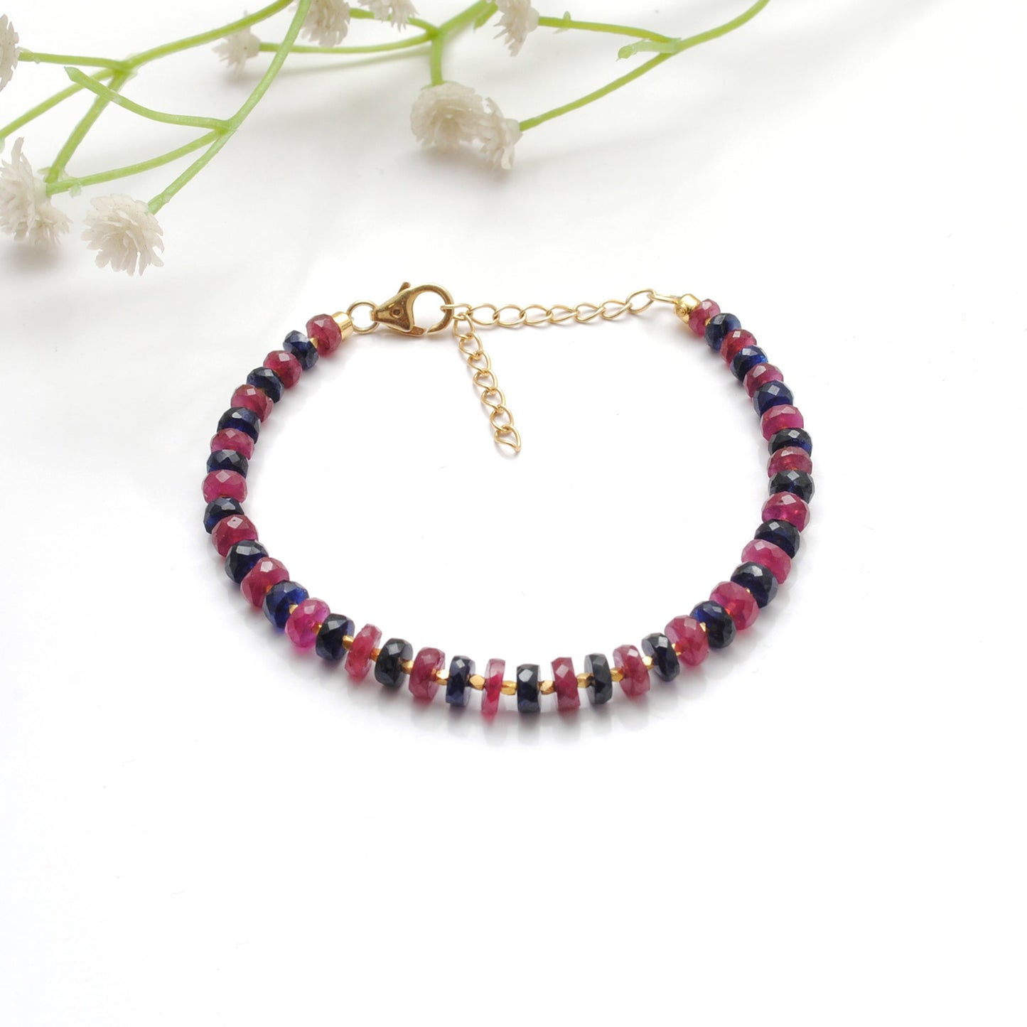 925 Sterling Silver Ruby & Multi-Sapphire Beaded Bracelet