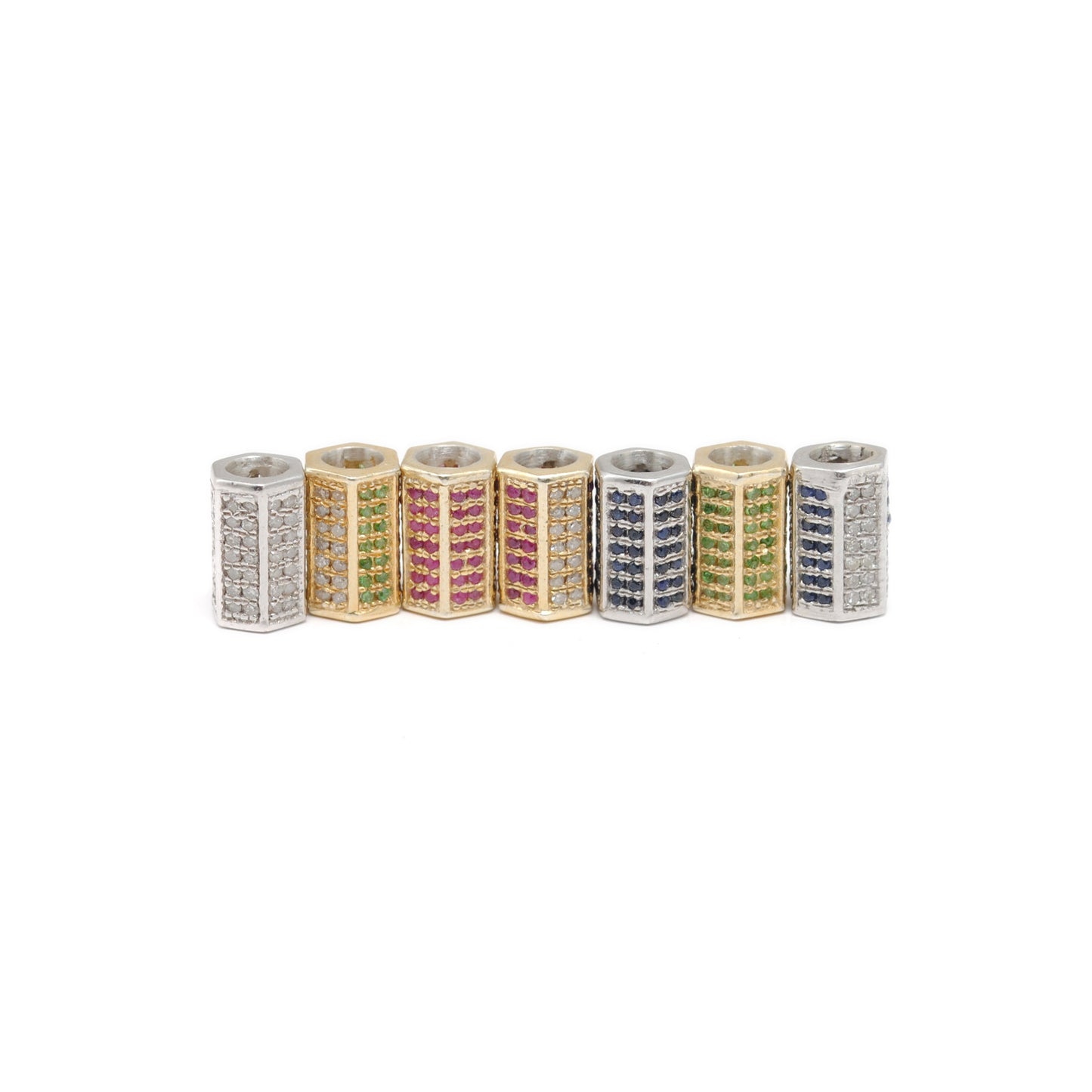 Tsavorite Diamond Hexagon Spacer Charm Beads Silver DIY Craft Jewelry