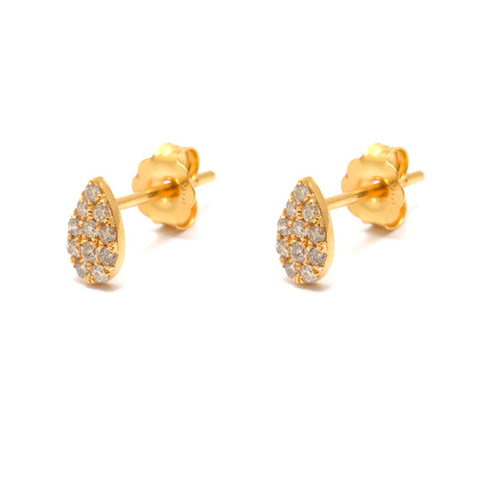 14k Yellow Gold Pave Diamond Stud Earrings - Sar Gems
