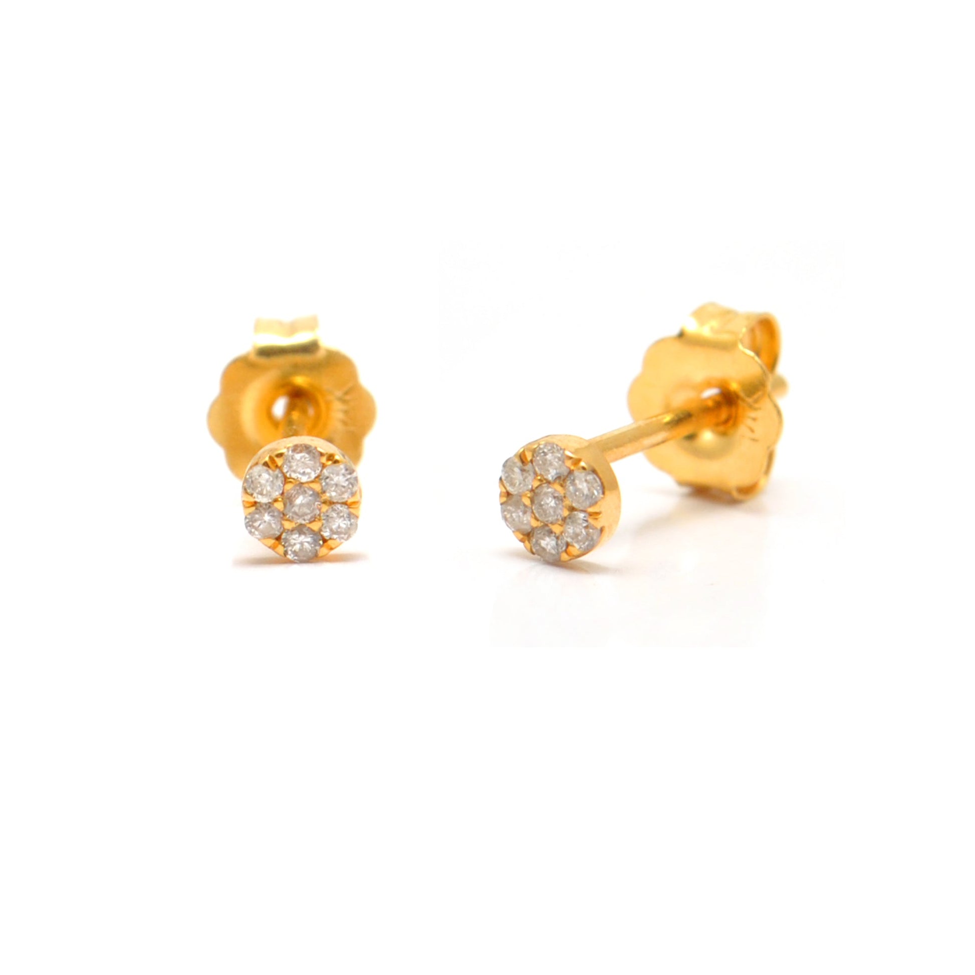14k Solid Yellow Gold Pave Diamond Stud Earrings - Sar Gems