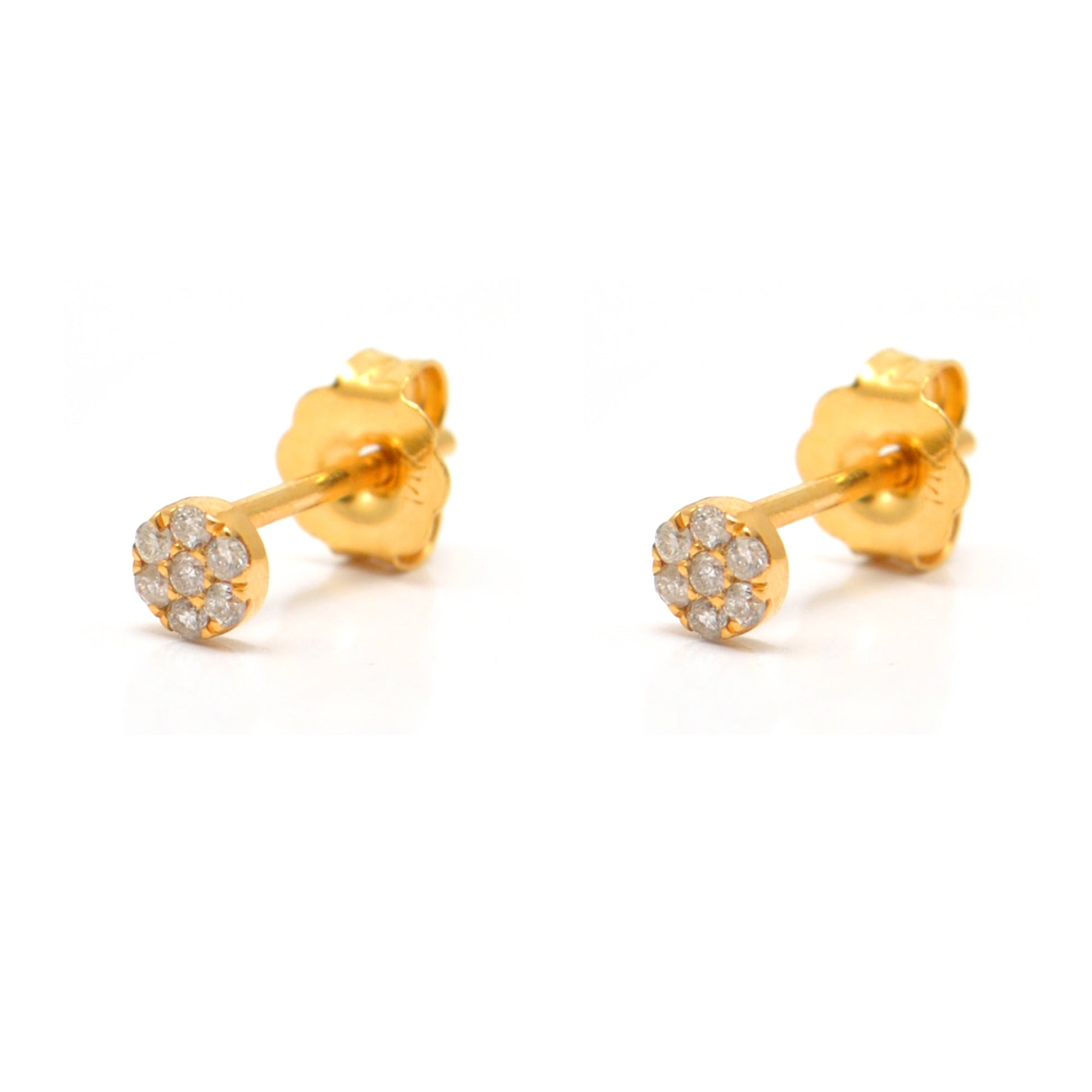 14k Solid Yellow Gold Pave Diamond Stud Earrings - Sar Gems
