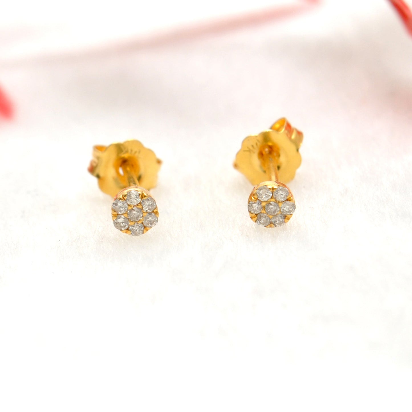 14k Solid Yellow Gold Pave Diamond Stud Earrings - Sar Gems
