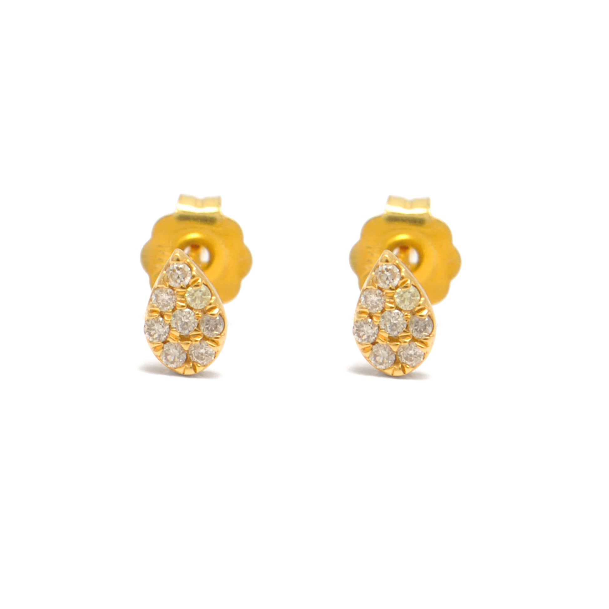 14k Solid Yellow Gold Pave Diamond Minimalist Stud Earrings - Sar Gems