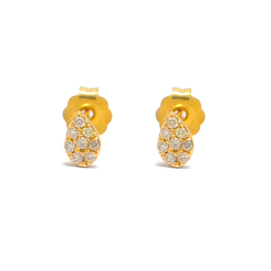 14k Solid Yellow Gold Pave Diamond Minimalist Stud Earrings - Sar Gems