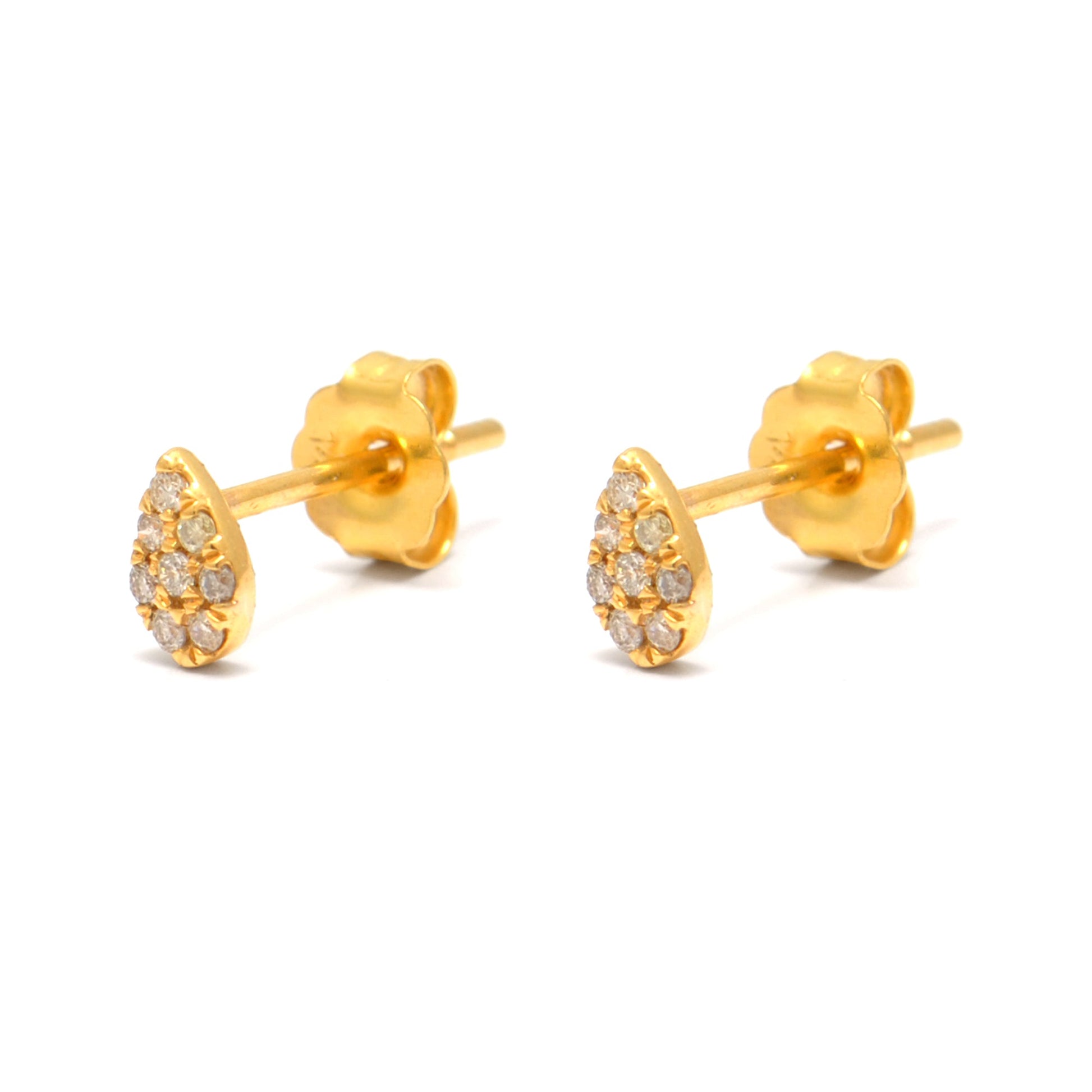 14k Solid Yellow Gold Pave Diamond Minimalist Stud Earrings - Sar Gems