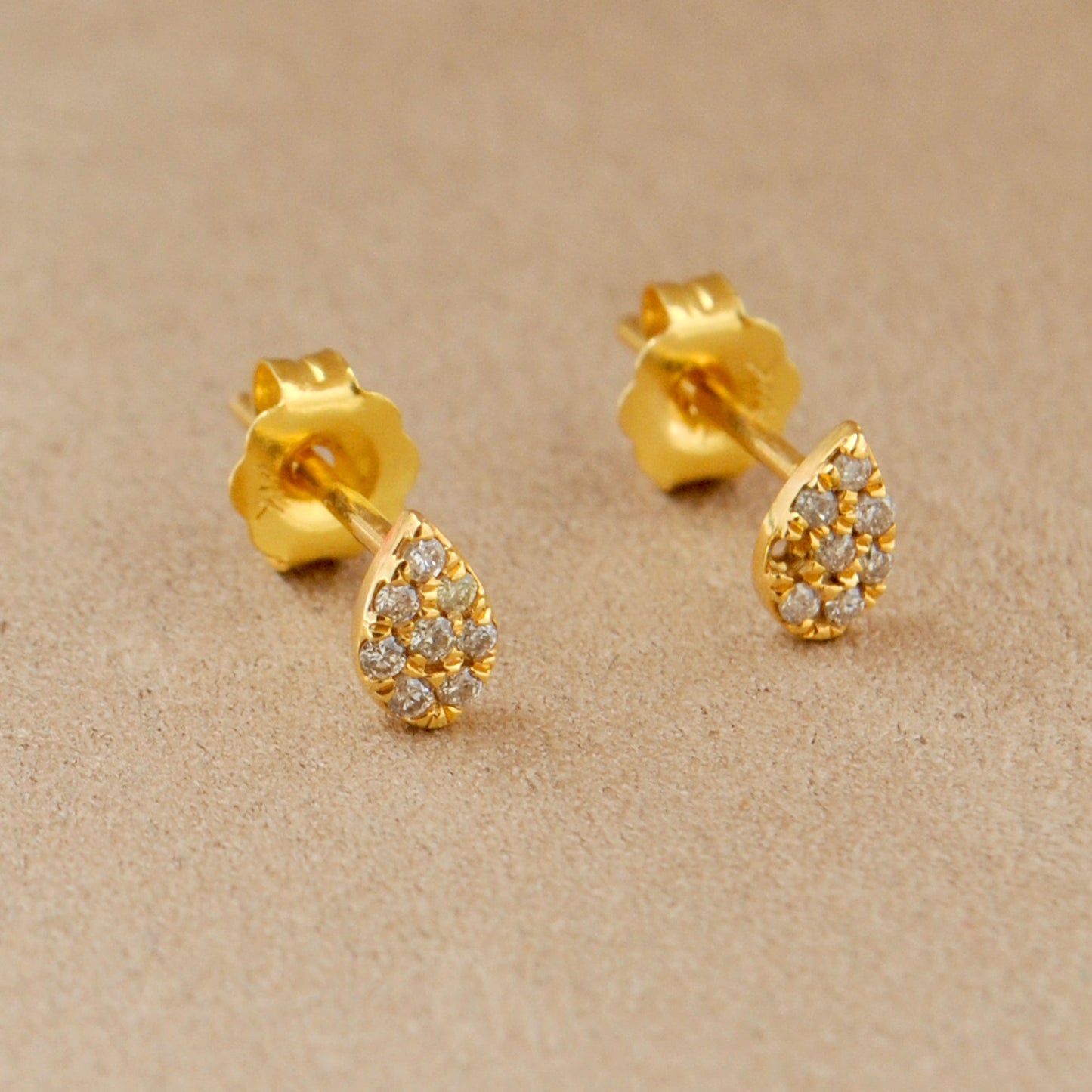 14k Solid Yellow Gold Pave Diamond Minimalist Stud Earrings - Sar Gems