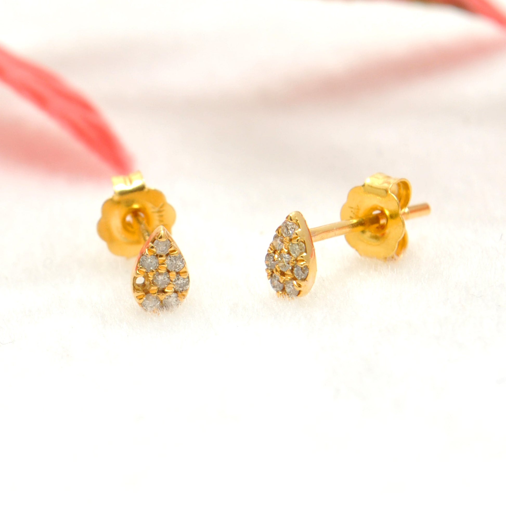 14k Solid Yellow Gold Pave Diamond Minimalist Stud Earrings - Sar Gems