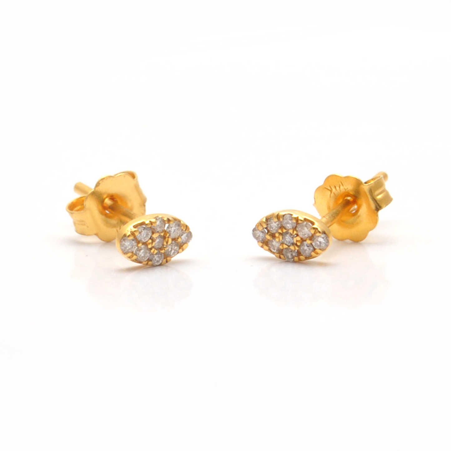 14k Solid Yellow Gold Pave Diamond Minimalist Stud Earrings - Sar Gems