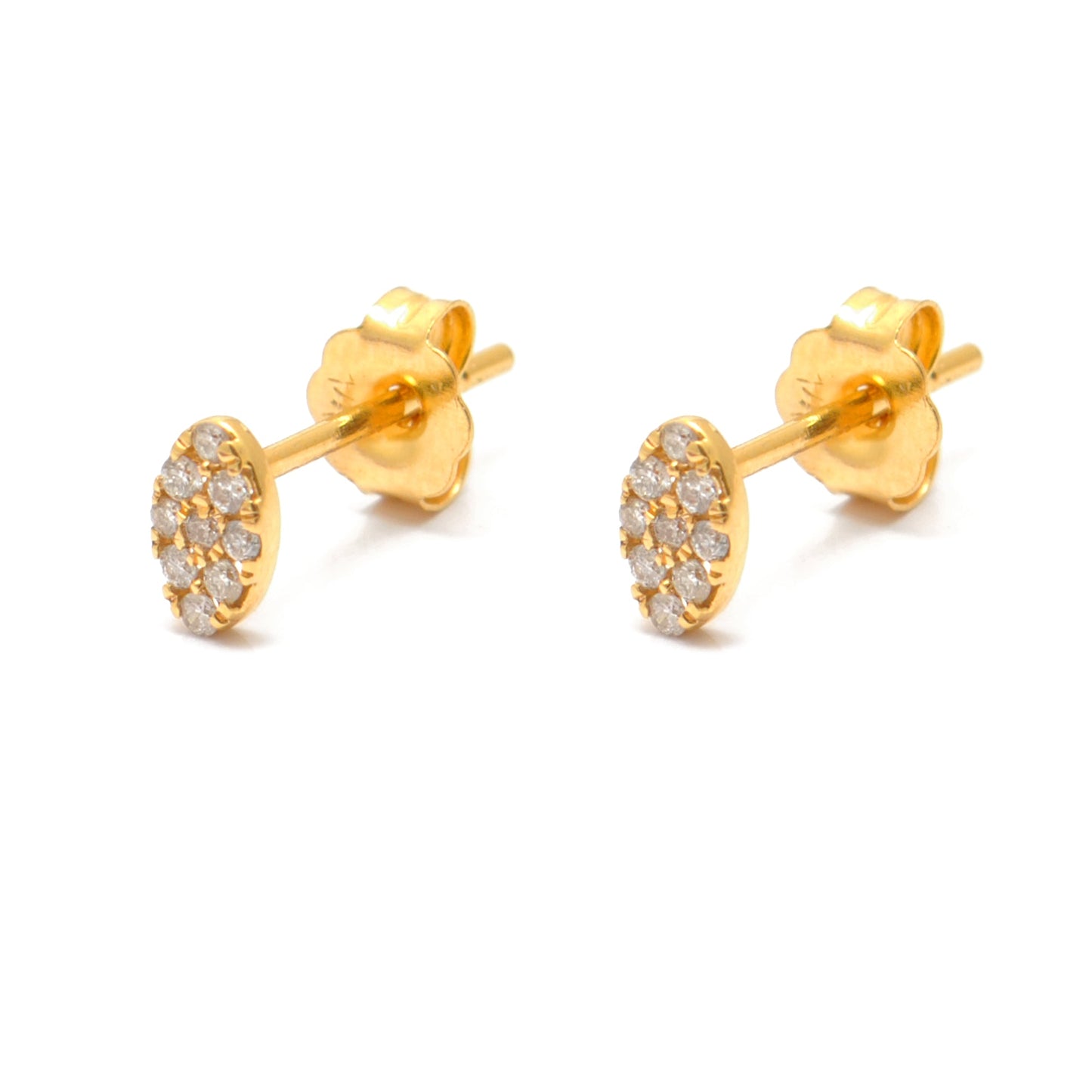 14k Solid Yellow Gold Pave Diamond Minimalist Stud Earrings - Sar Gems
