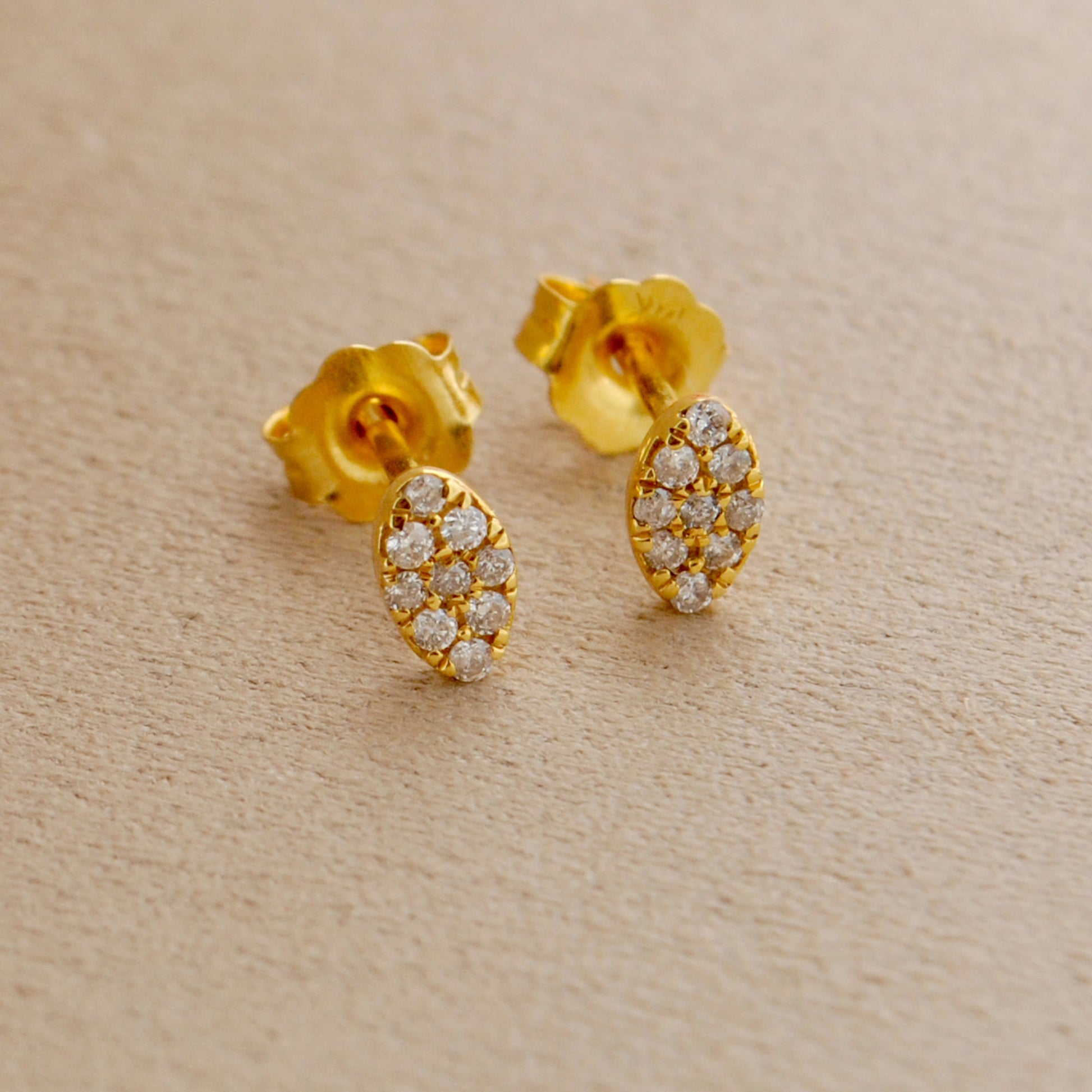 14k Solid Yellow Gold Pave Diamond Minimalist Stud Earrings - Sar Gems