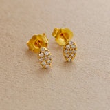 14k Solid Yellow Gold Pave Diamond Minimalist Stud Earrings - Sar Gems