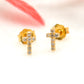 14k Solid Yellow Gold Pave Diamond Minimalist Cross Stud Earrings - Sar Gems