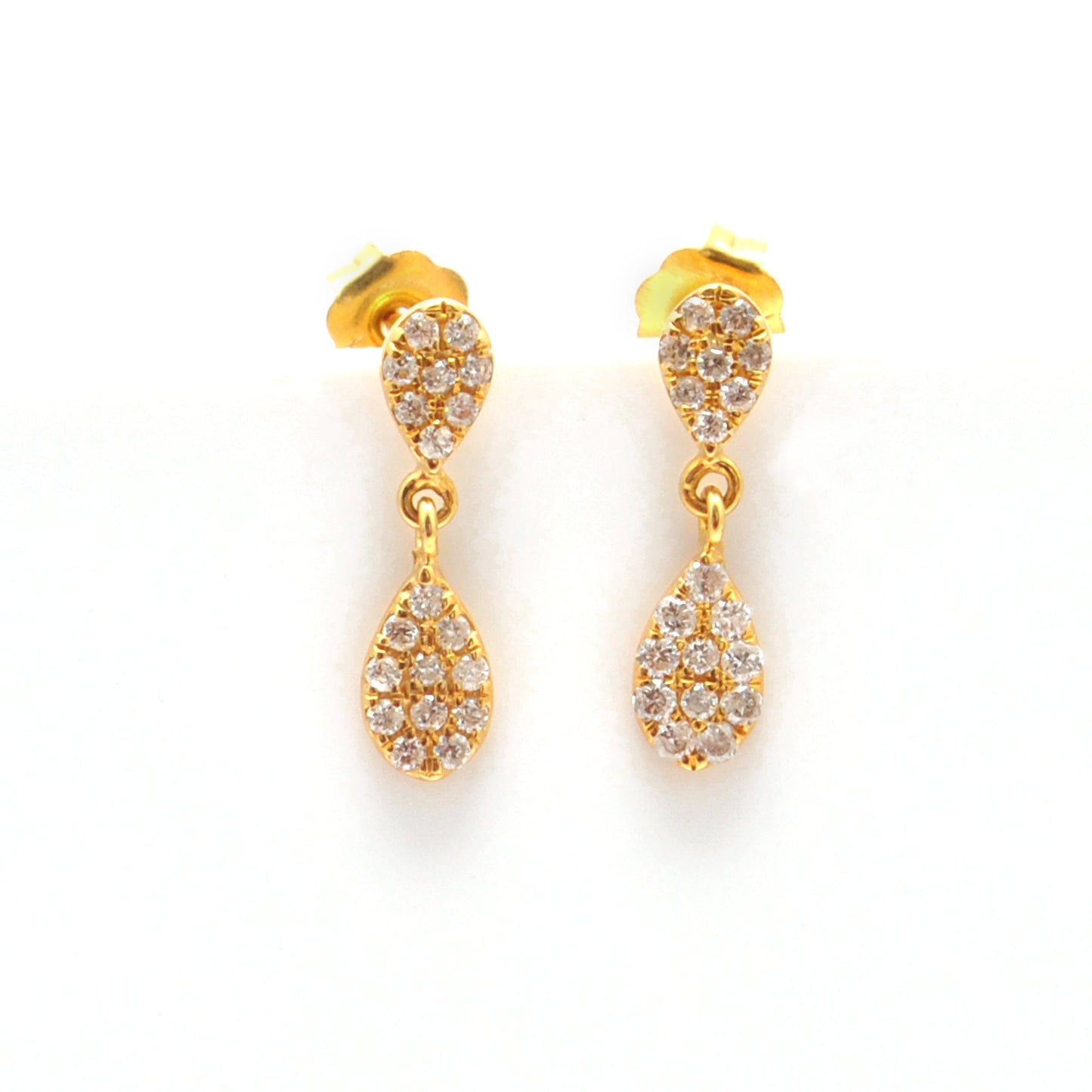 14k Solid Yellow Gold Pave Diamond Minimalist Dangle Earrings - Sar Gems